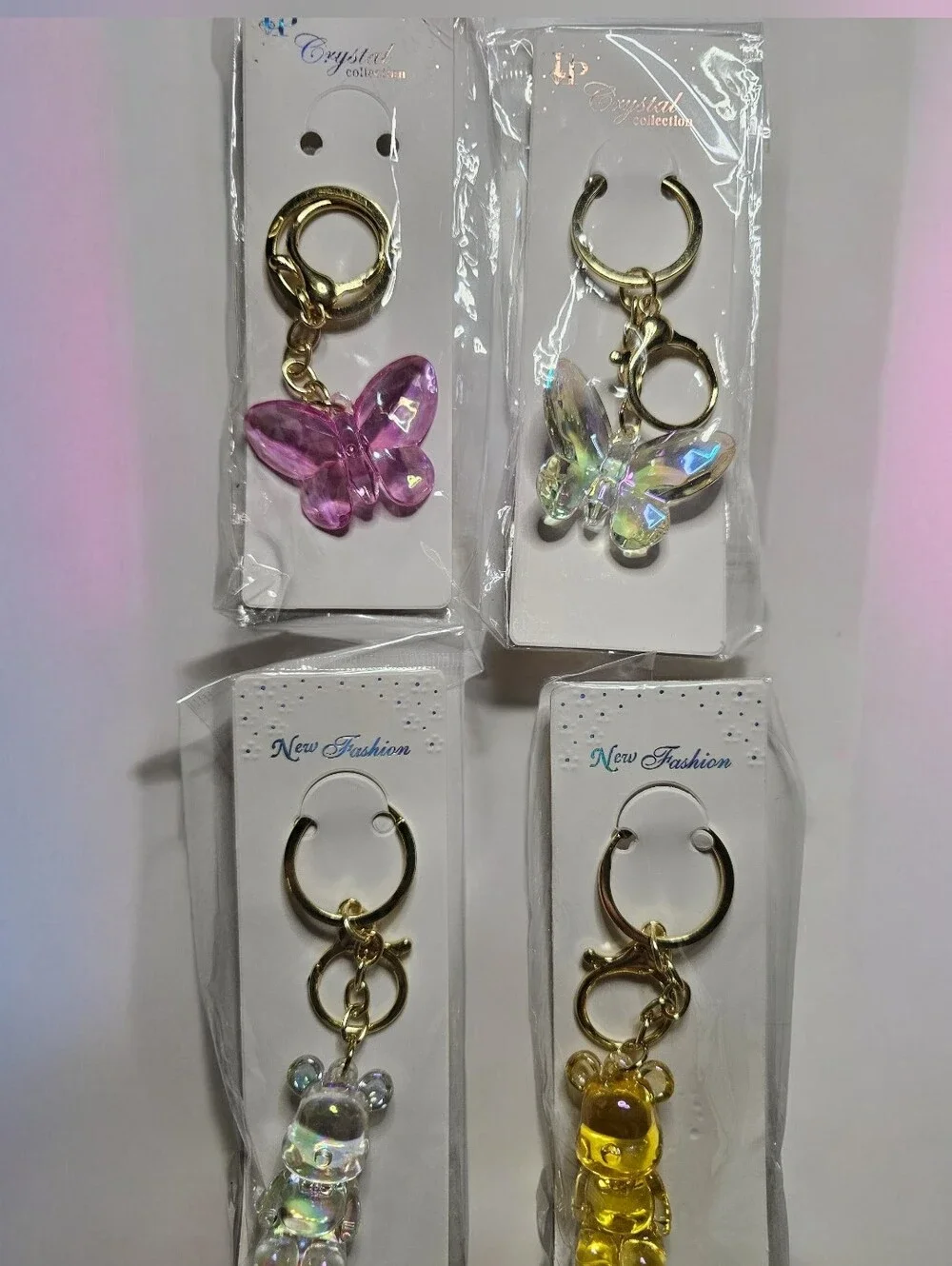 Crystal (Pick 1) Keychain / Bag Charm - Butterfly Or Bear